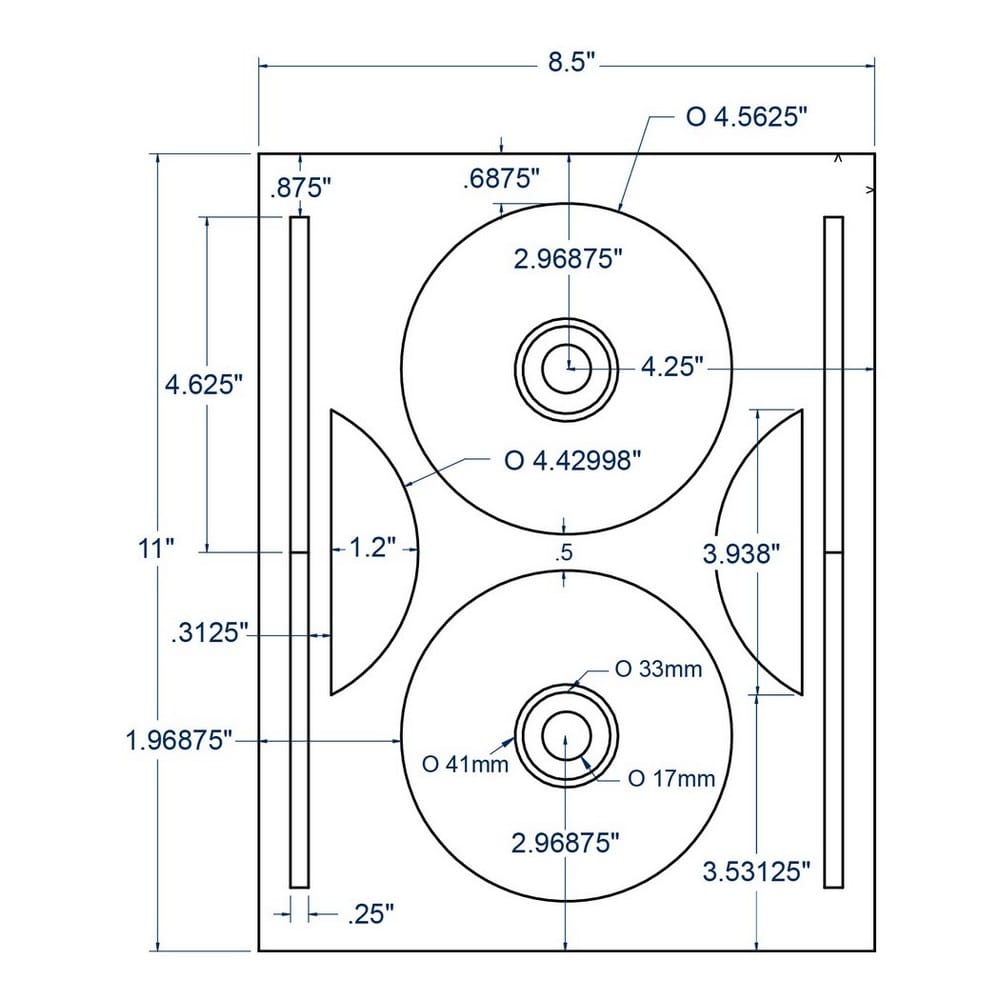 4.5625" x 4.5625" White Matte Inkjet/Laser CD Labels w/Hub Cap, 2 Labels per Sheet (100 Sheets per Carton) - Image 2