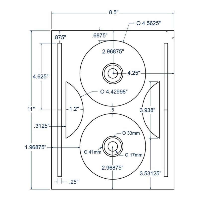4.5625" x 4.5625" White Matte Inkjet/Laser CD Labels w/Hub Cap, 2 Labels per Sheet (100 Sheets per Carton)