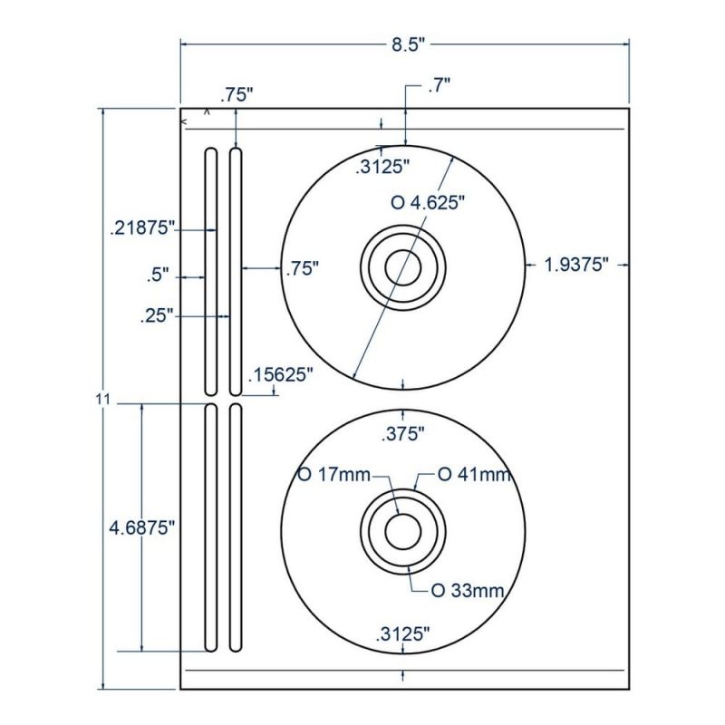 4.625" x 4.625" White CD/DVD Donut Label with Hub Cap, 2 Labels per Sheet (100 Sheets per Carton)
