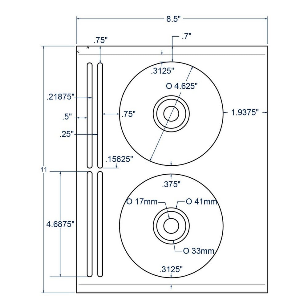 4.625" x 4.625" White CD/DVD Donut Label with Hub Cap, 2 Labels per Sheet (100 Sheets per Carton)