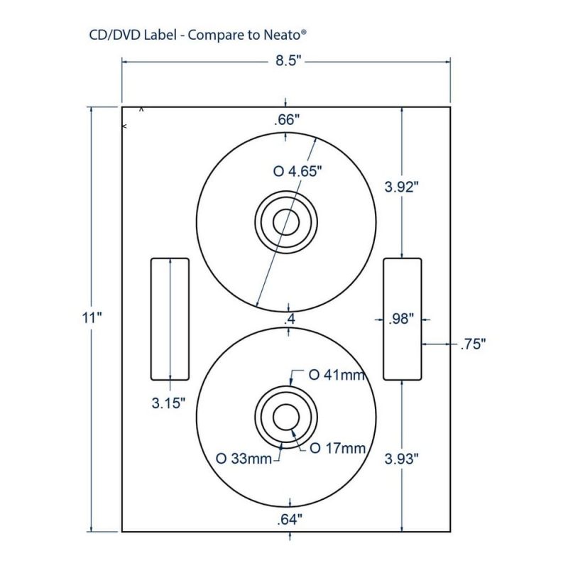 4.65" x 4.65" White CD Donut Label with Hub Cap, 2 Labels per Sheet (100 Sheets per Carton)