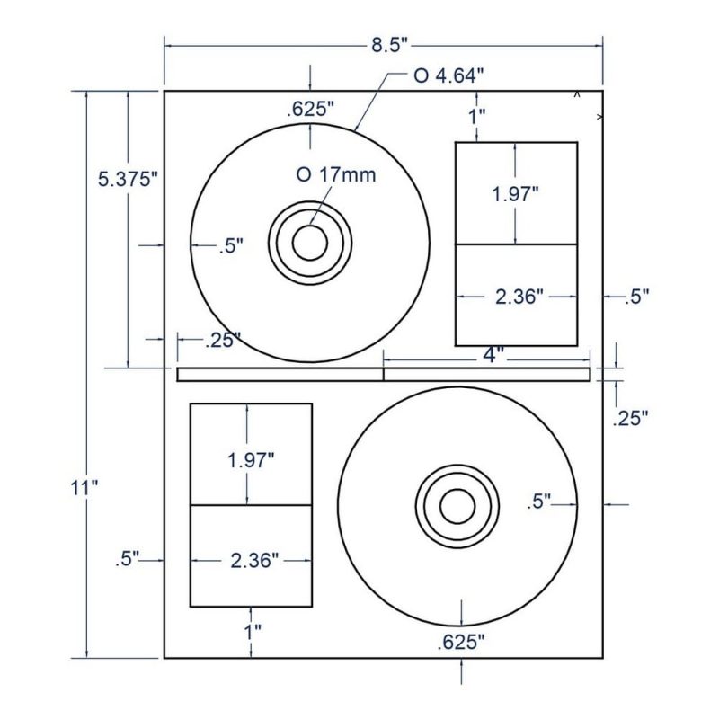 4.64" x 4.64" White CD Donut Label with Hub Cap, 2 Labels per Sheet (100 Sheets per Carton)