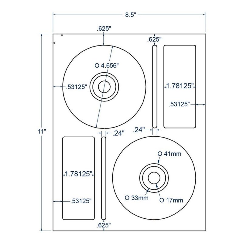 4.625" x 4.625" White CD Donut Label with Hub Cap, 2 Labels per Sheet (100 Sheets per Carton)