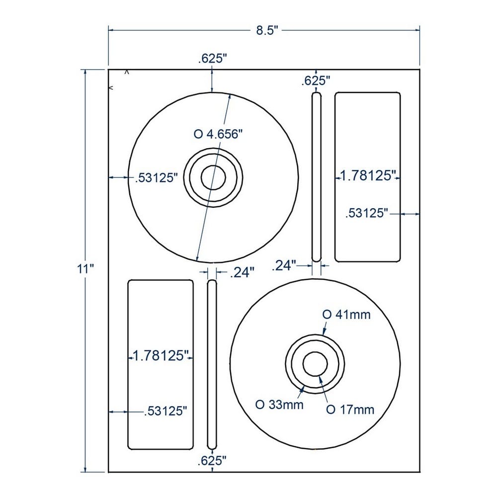 4.625" x 4.625" White CD Donut Label with Hub Cap, 2 Labels per Sheet (100 Sheets per Carton)
