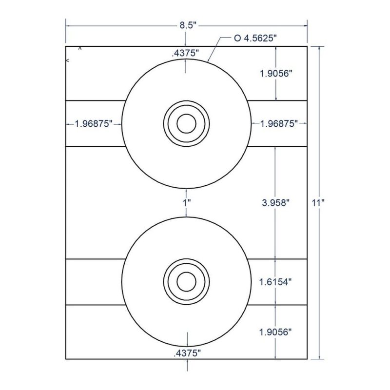 4.5625" x 4.5625" White CD Donut Label with Hub Cap, 2 Labels per Sheet (100 Sheets per Carton)