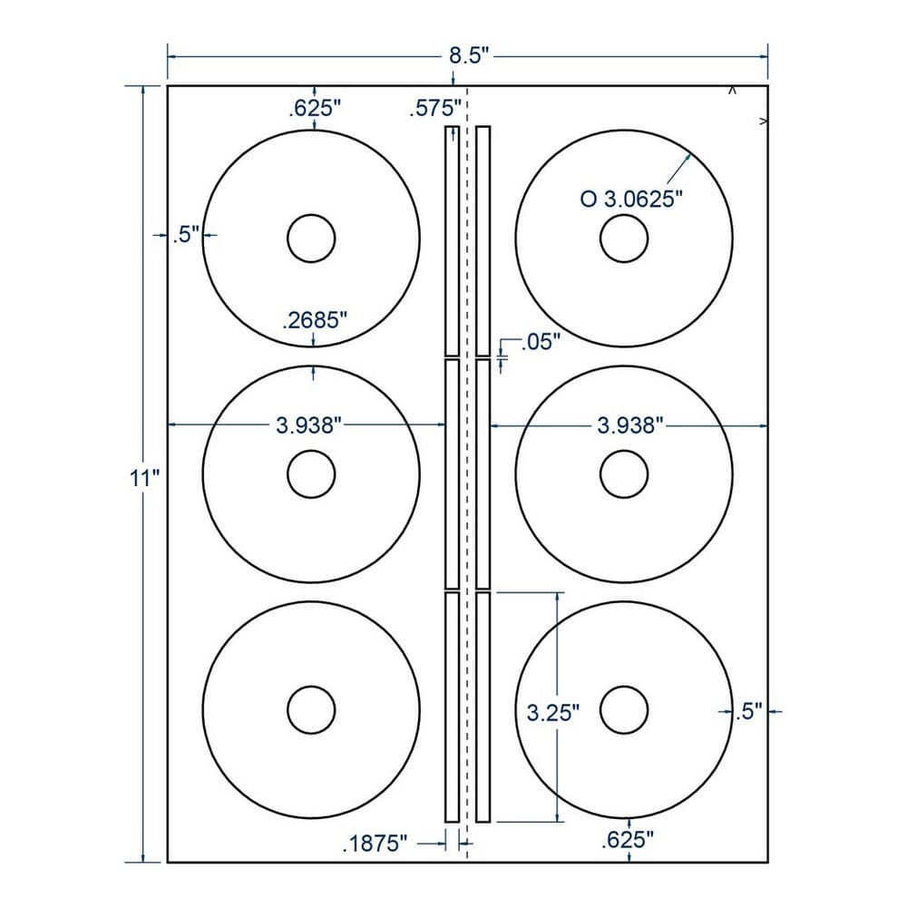 3.0625" x 3.0625" White For use with Mini CDs., 6 Labels per Sheet (100 Sheets per Carton) - Image 2