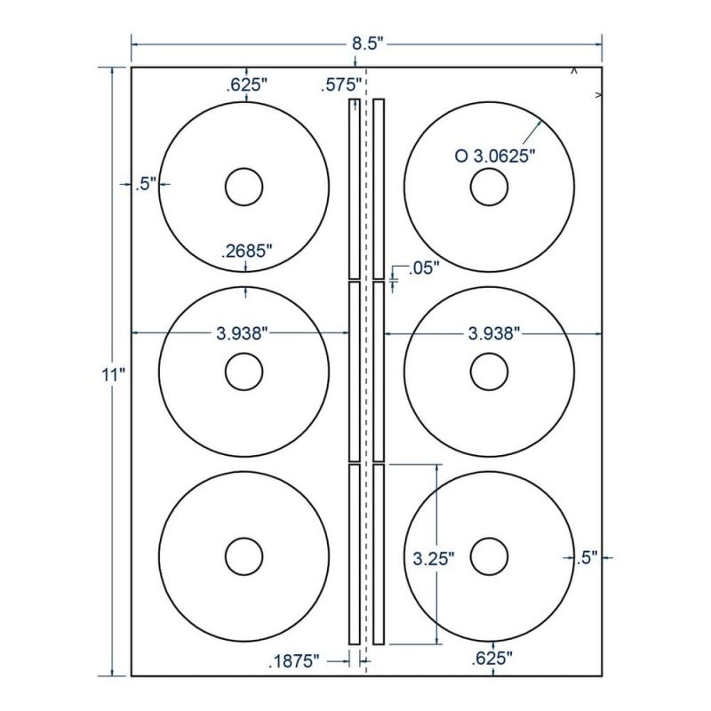 3.0625" x 3.0625" White For use with Mini CDs., 6 Labels per Sheet (100 Sheets per Carton)