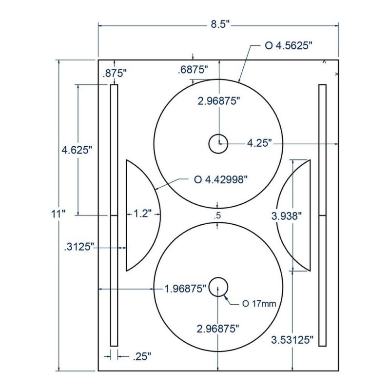4.5625" x 4.5625" White Matte Inkjet & Laser CD Labels, 2 Labels per Sheet (100 Sheets per Carton)