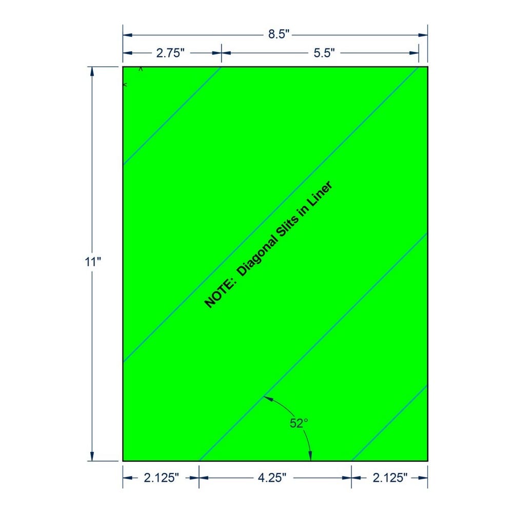 8.5" x 11" Fluorescent Green Full Sheet w/ Slits on Liner, 1 label per Sheet (100 Sheets per Carton) - Image 2