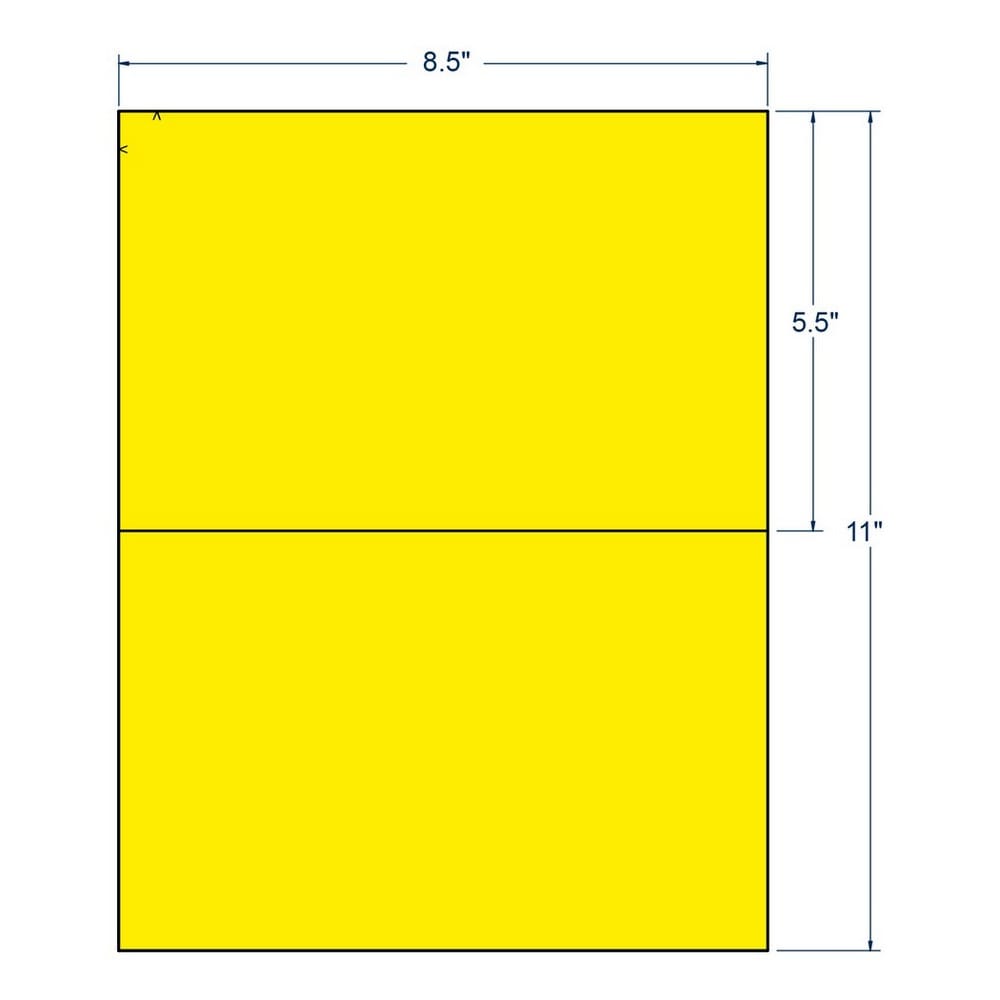 8.5" x 5.5" Fluorescent Yellow Fluorescent Yellow Inkjet / Laser Labels, 2 Labels per Sheet (100 Sheets per Carton) - Image 2