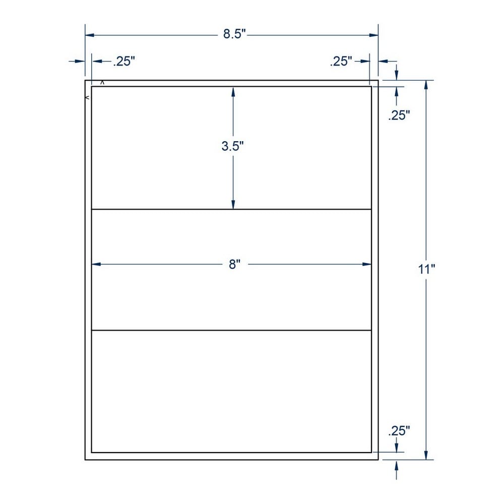 8" x 3.5" White Inkjet / Laser Labels, 3 Labels per Sheet (1,000 Sheets per Carton)