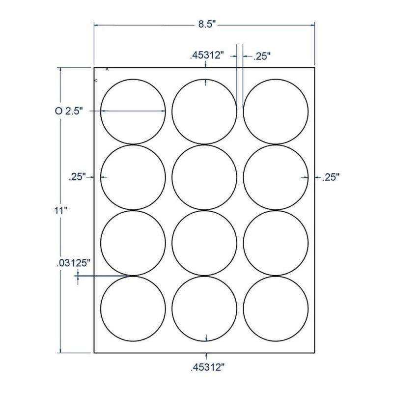 2.5" x 2.5" White Inkjet / Laser Labels, 12 Labels per Sheet (1,000 Sheets per Carton)
