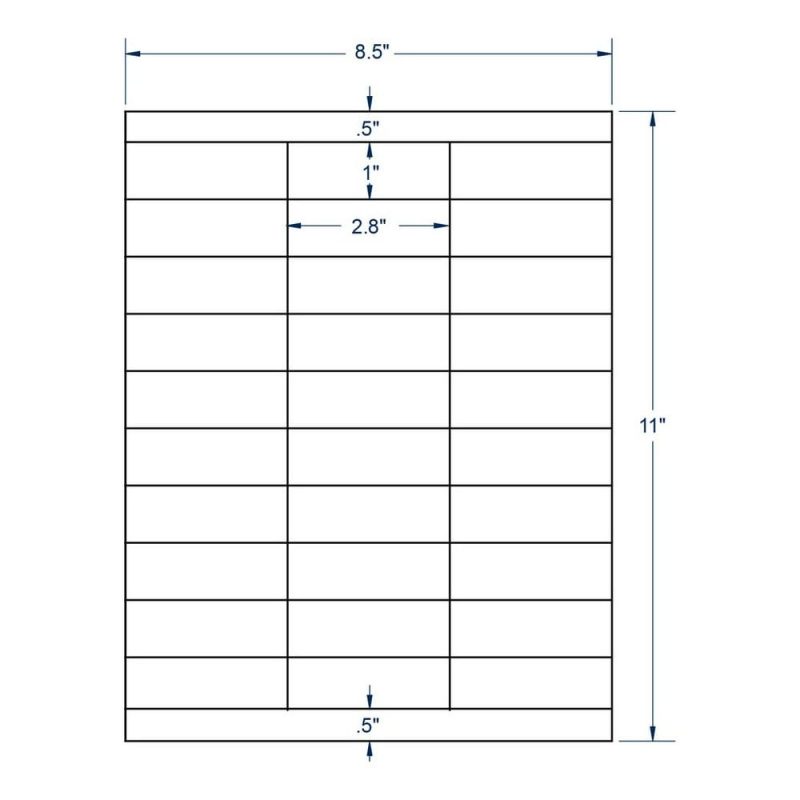 2.83" x 1" White color listed as white but template says CLEAR, 30 Labels per Sheet (1,000 Sheets per Carton)