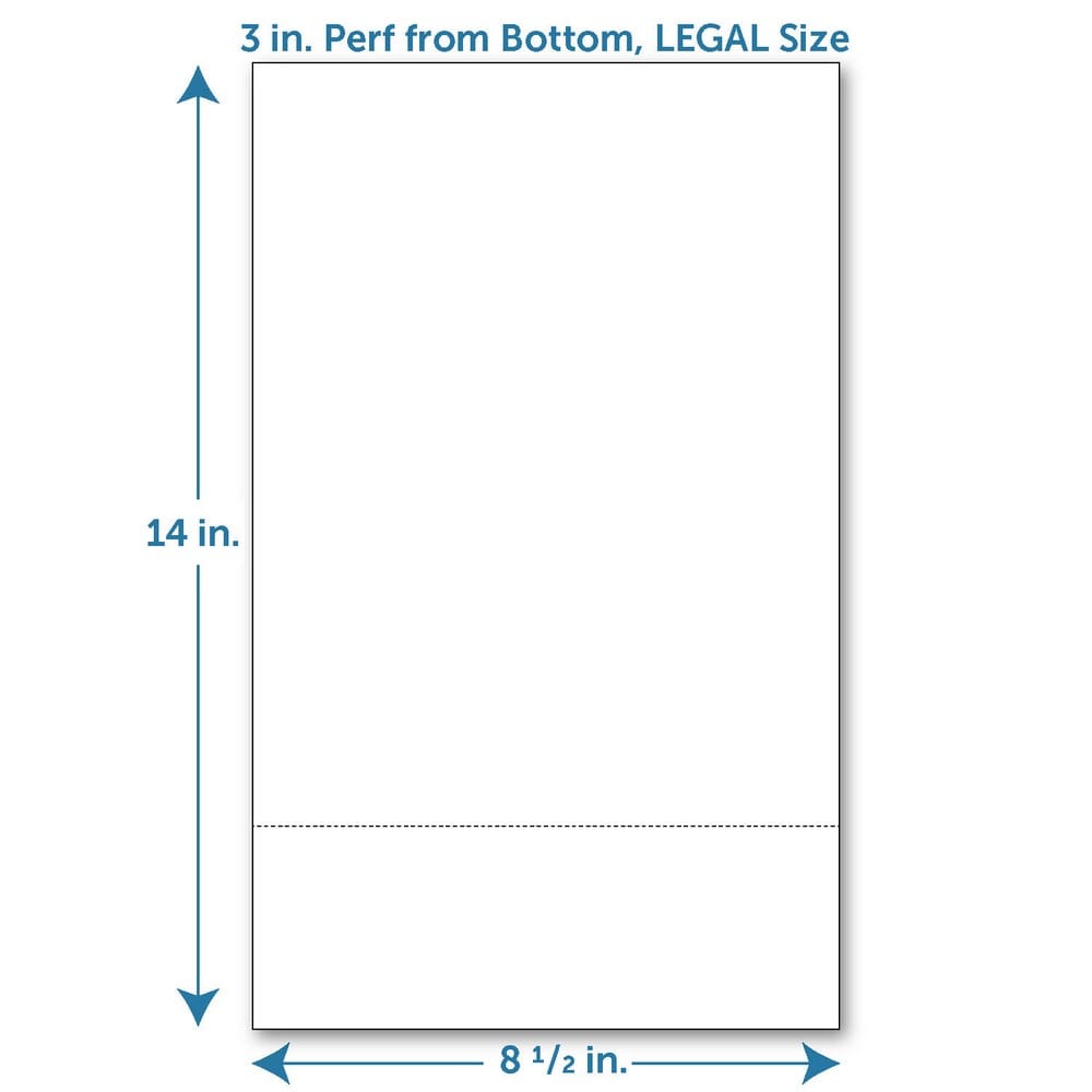Perforated Paper, 3" From Bottom, Horizontal on White 24# LEGAL Size Copy Paper (Ream of 500) - Image 2