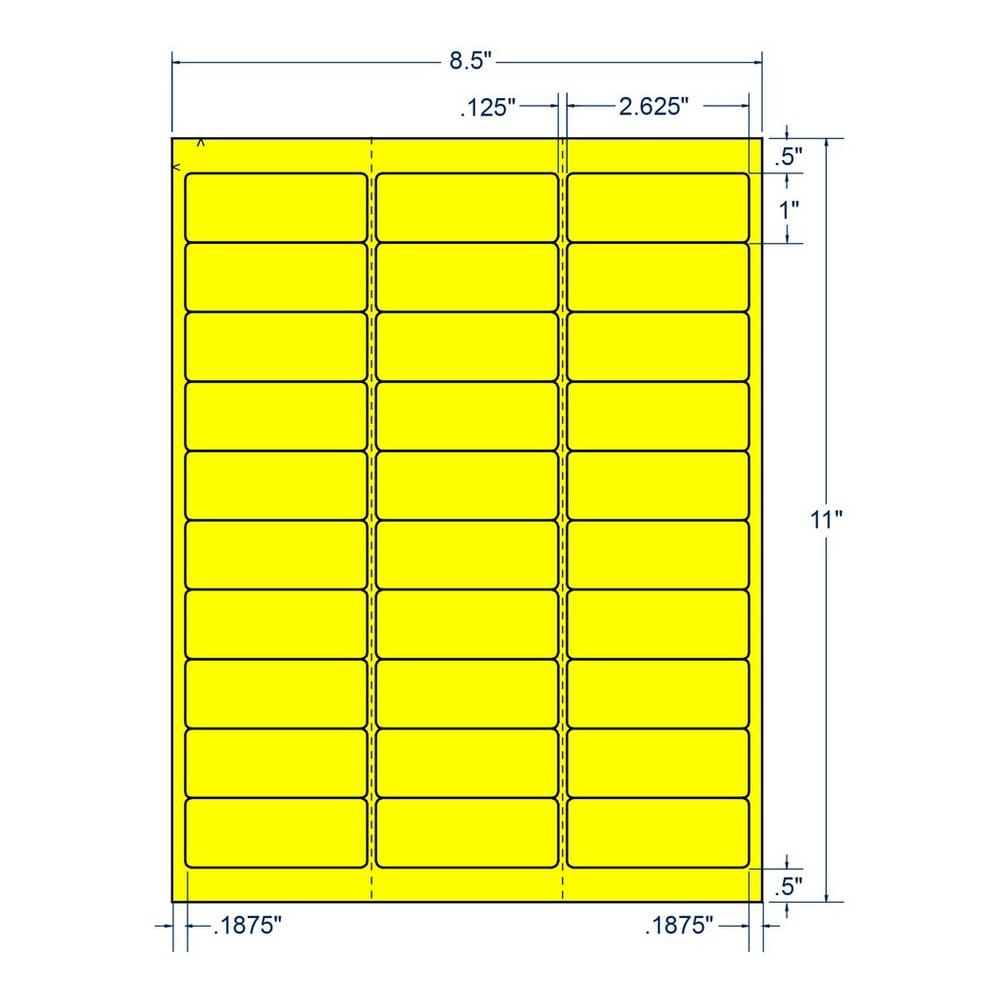 2.625" x 1" Fluorescent Yellow Laser Printer Address Label, 30 Labels per Sheet (250 Sheets per Carton) - Image 2