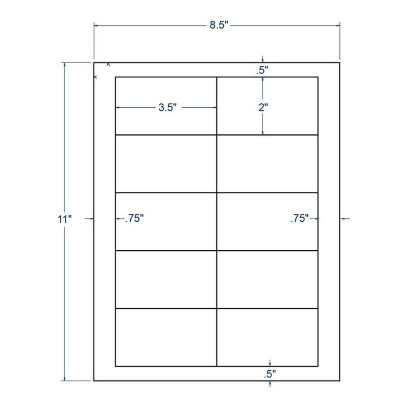 3.5" x 2" White Business Card Size Label, 10 Labels per Sheet (250 Sheets per Carton)