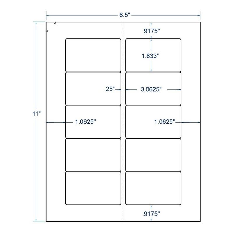 3.0625" x 1.83" White VHS Face Label, 10 Labels per Sheet (250 Sheets per Carton)