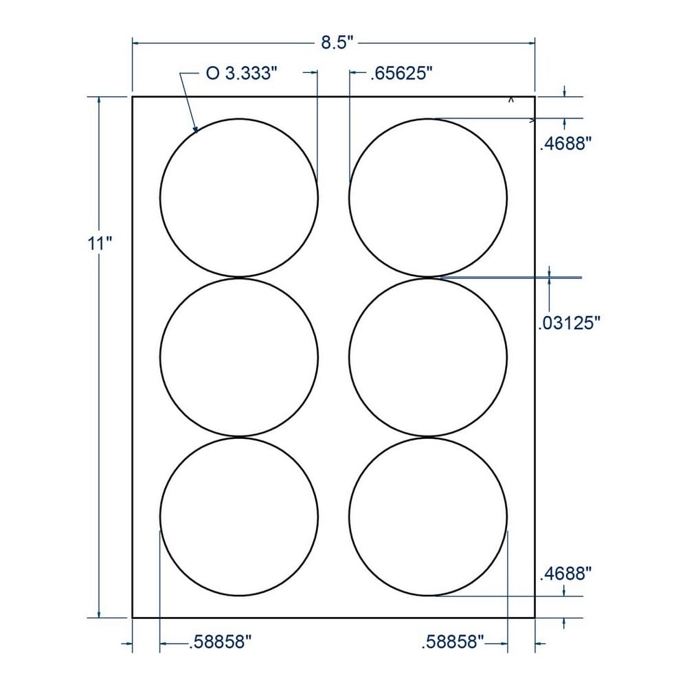 3.33" x 3.33" White Circle Label, 6 Labels per Sheet (250 Sheets per Carton) - Image 2