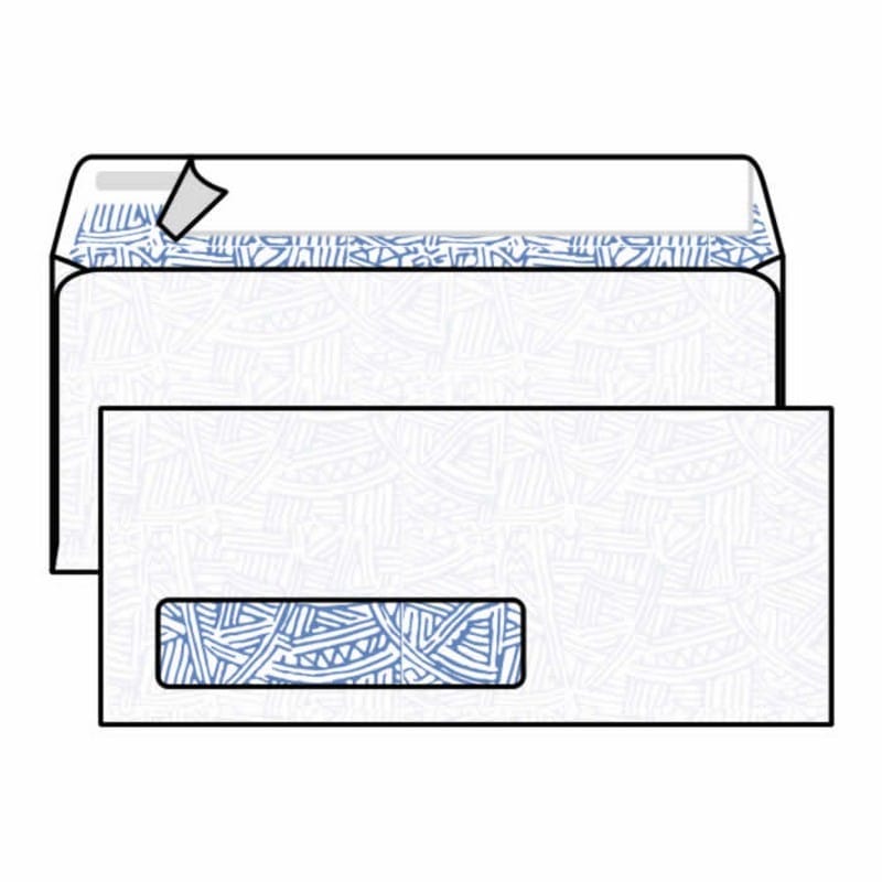 #10 Cellophane Window Envelopes, 4-1/8" x 9-1/2" 24# White, Side Seam with Kwik-Tak, Blue Wesco Inside Tint (Box of 500)