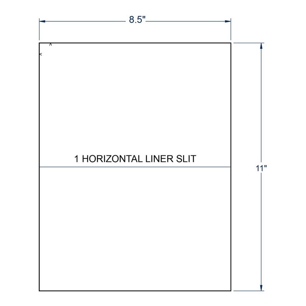 8.5" x 11" White Full Sheet(1 Horizontal Slit), 1 label per Sheet (250 Sheets per Carton)