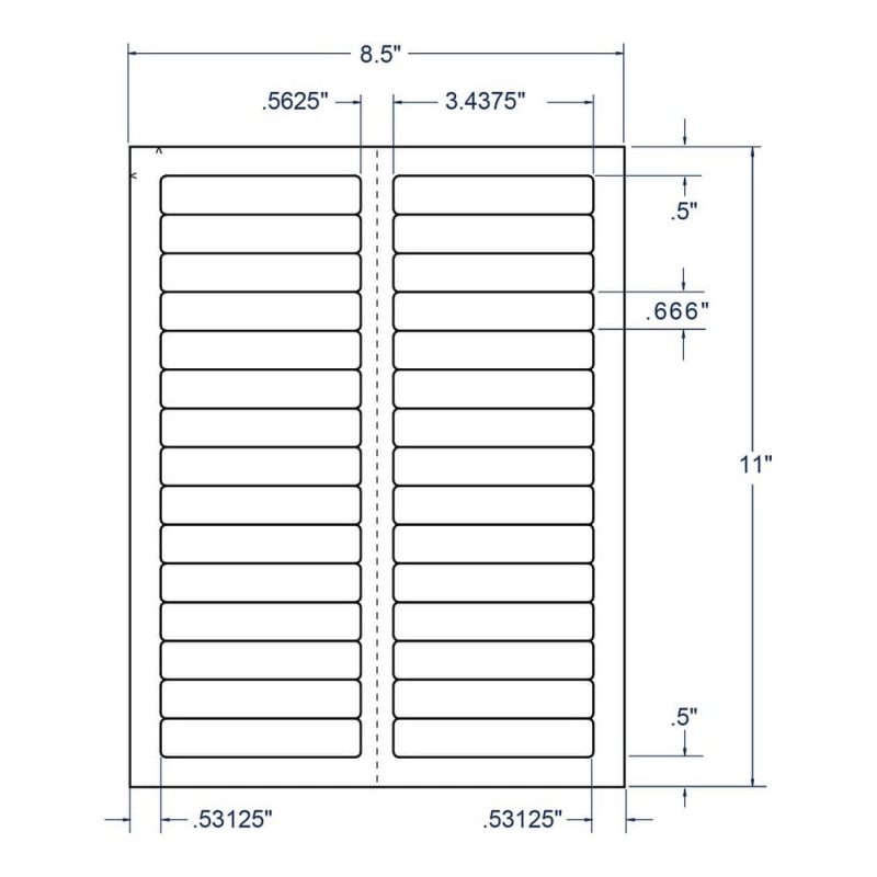 3.4375" x 0.66" White File Folder Label, 30 Labels per Sheet (250 Sheets per Carton)