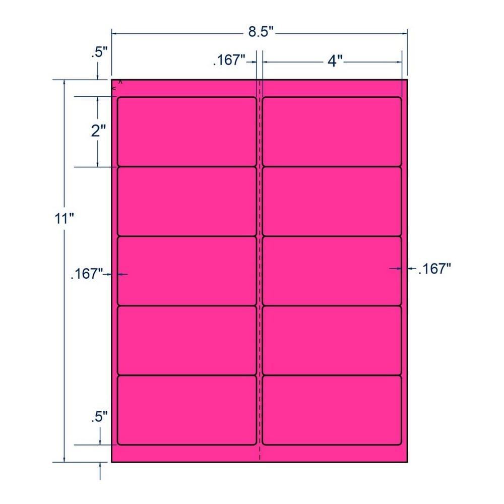 4" x 2" Fluorescent Pink Shipping Label, 10 Labels per Sheet (1000 Sheets per Carton) - Image 2