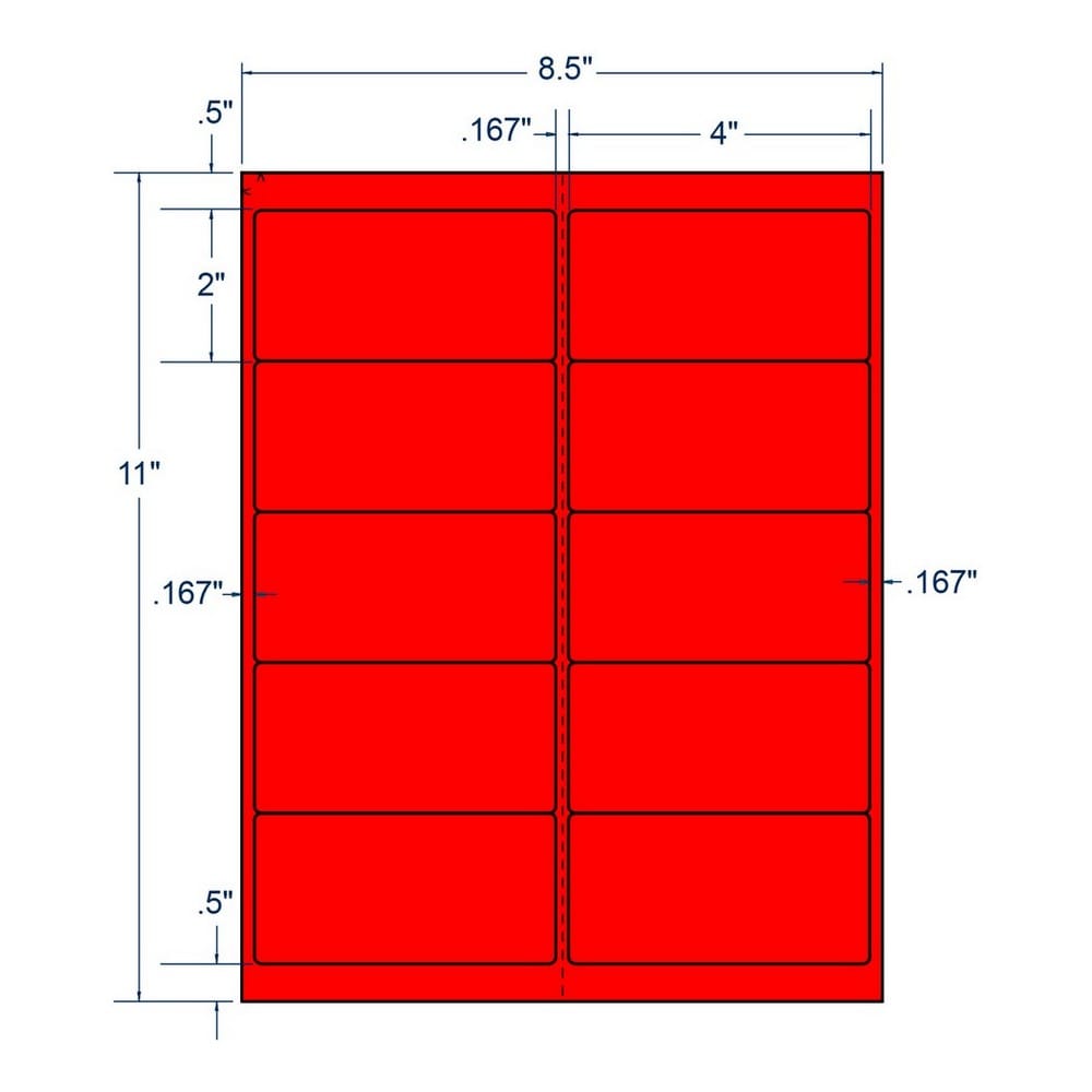 4" x 2" Fluorescent Red Shipping Label, 10 Labels per Sheet (250 Sheets per Carton) - Image 2