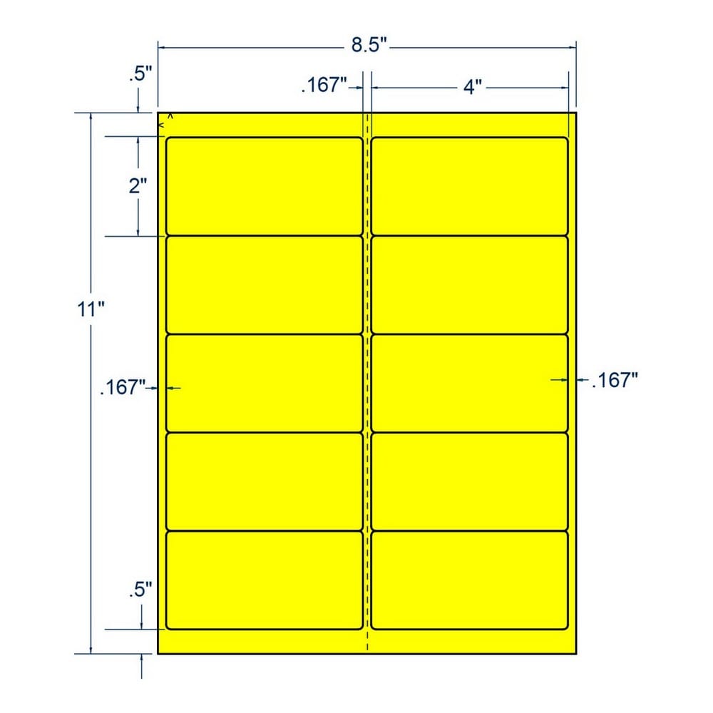 4" x 2" Fluorescent Yellow Shipping Label, 10 Labels per Sheet (250 Sheets per Carton)