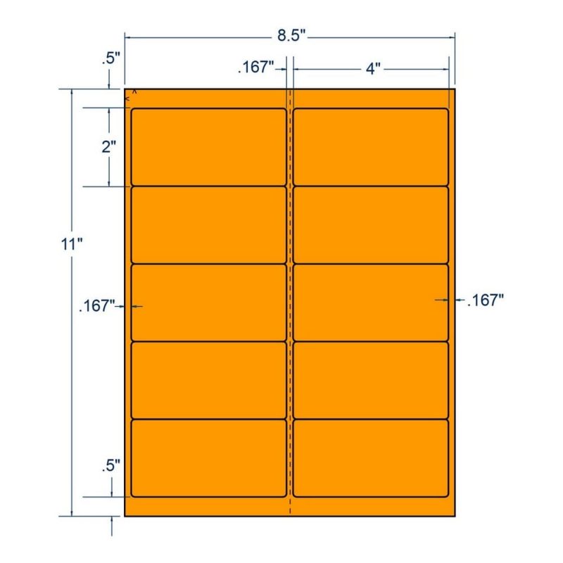 4" x 2" Fluorescent Orange Shipping Label, 10 Labels per Sheet (1000 Sheets per Carton)