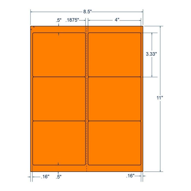 4" x 3.333" Fluorescent Orange Laser Printer Shipping Label, 6 Labels per Sheet (250 Sheets per Carton)