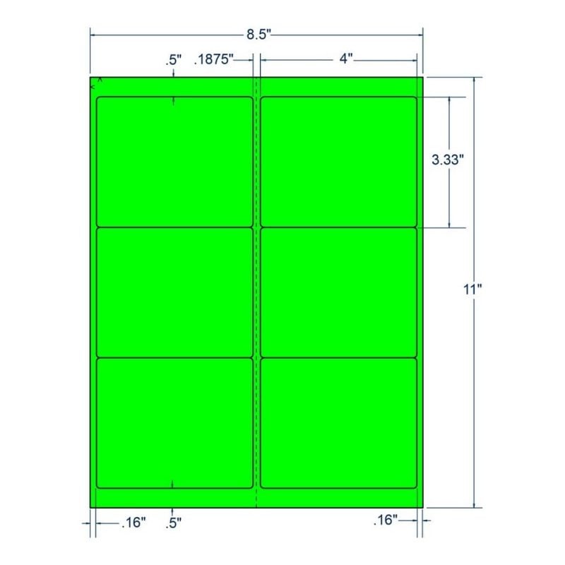 4" x 3.333" Fluorescent Green Laser Printer Shipping Label, 6 Labels per Sheet (250 Sheets per Carton)