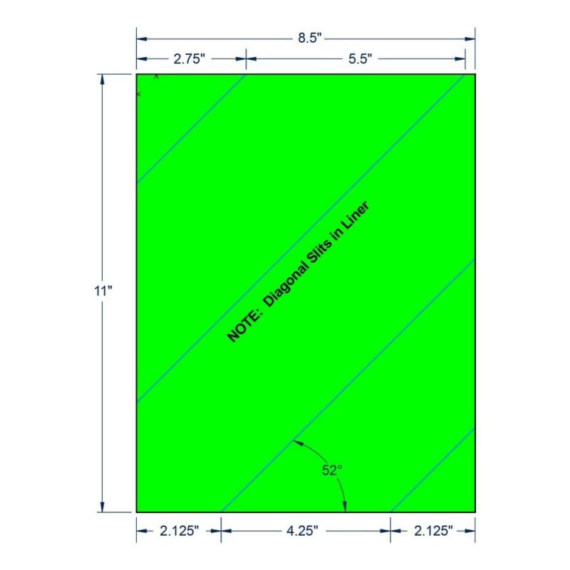 8.5" x 11" Fluorescent Green Full Sheet w/ Slits on Liner, 1 label per Sheet (1000 Sheets per Carton)