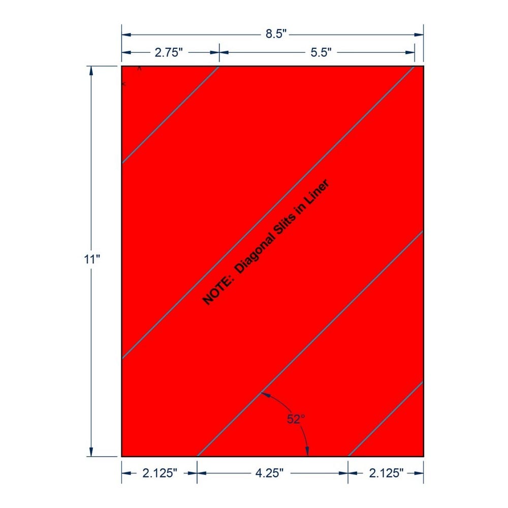 8.5" x 11" Fluorescent Red Full Sheet w/ Slits on Liner, 1 label per Sheet (1000 Sheets per Carton) - Image 2