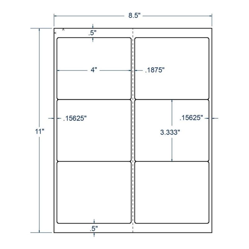 4" x 3.3333" Labels, Laser Printer Only, White, (6 Labels per Sheet, 250 Sheets per Carton)