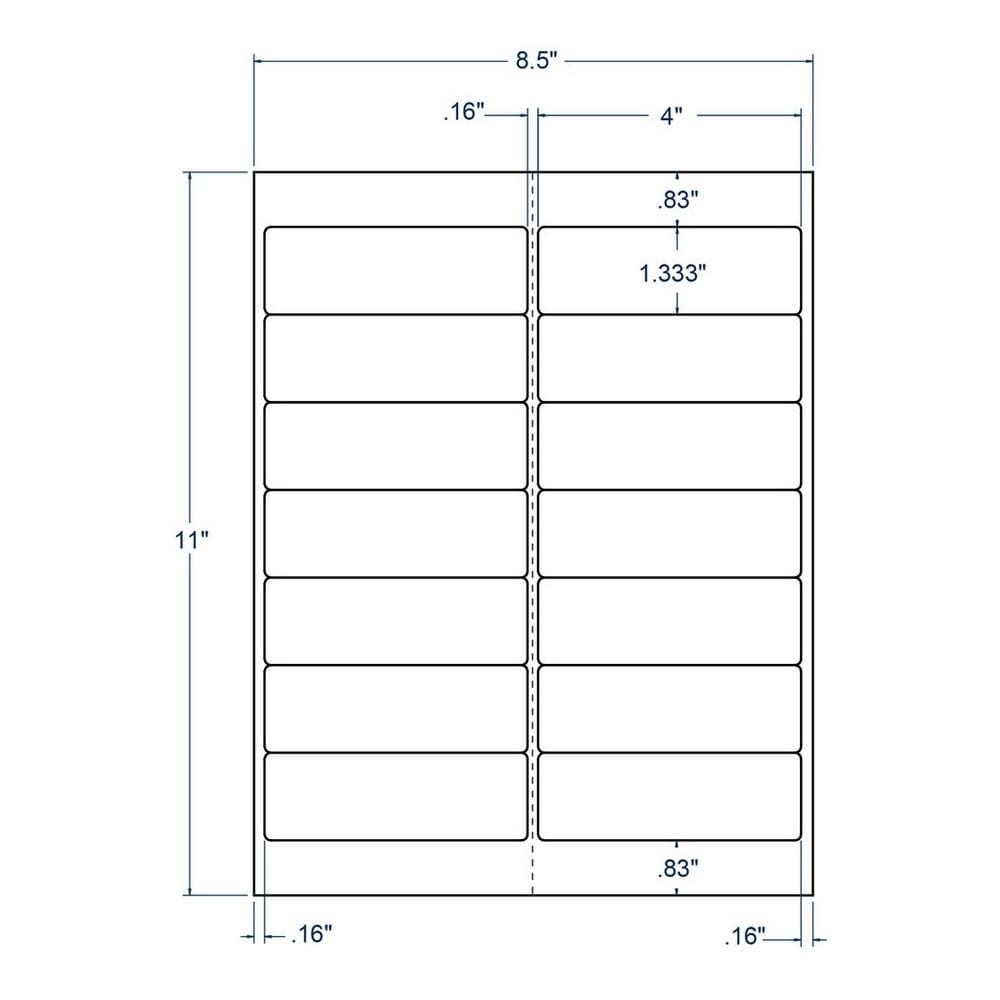 4" x 1.3333" Labels, Laser Printer Only, White, (14 Labels per Sheet, 250 Sheets per Carton) - Image 2
