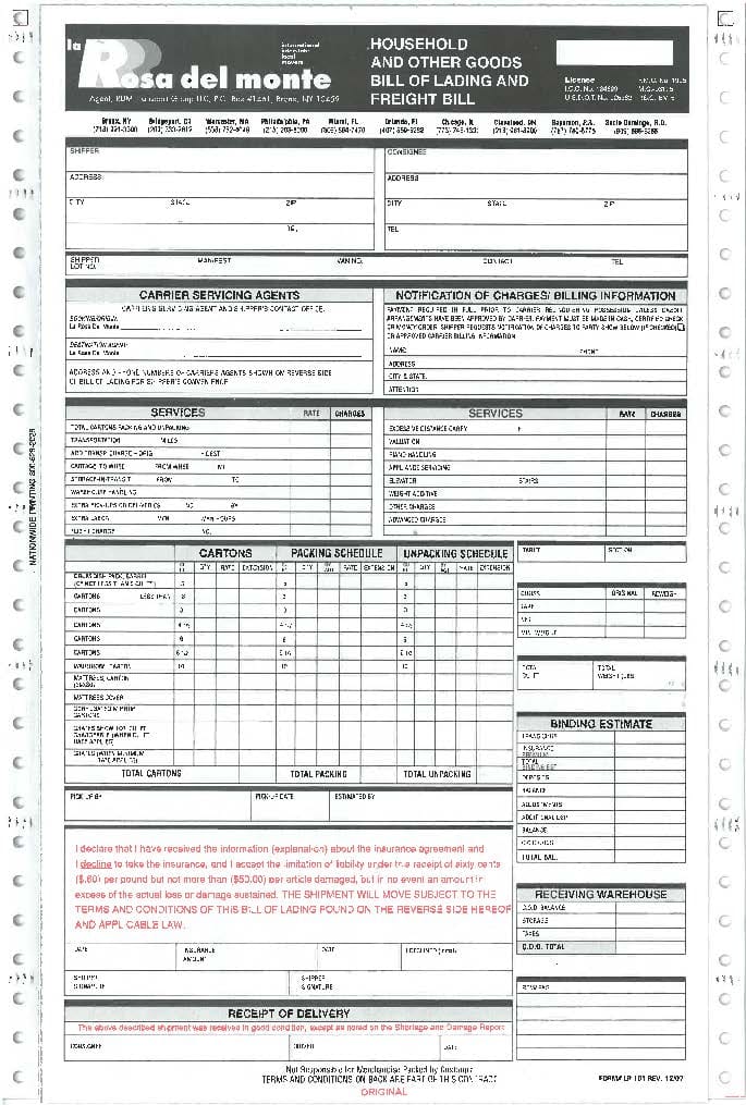 LRDM Household and Other Goods Bill of Lading and Freight Bill Forms (100,000)
