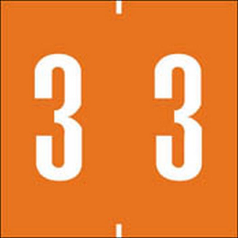 Ames Compatible Numeric "3" Labels, Polylaminated Stock, 1-7/8" X 1-7/8" Individual Numbers - Roll of 500
