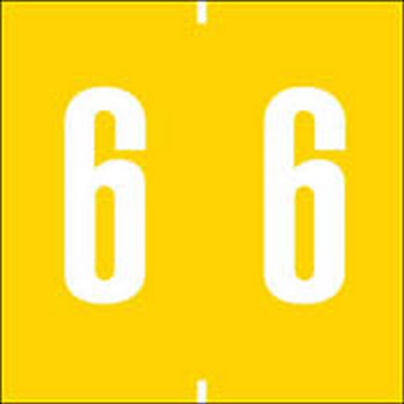 Ames Compatible Numeric "6" Labels, Polylaminated Stock, 1-7/8" X 1-7/8" Individual Numbers - Roll of 500