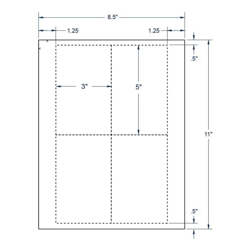 3" x 5" White Index Card, 4 Cards per Sheet (100 Sheets per carton)