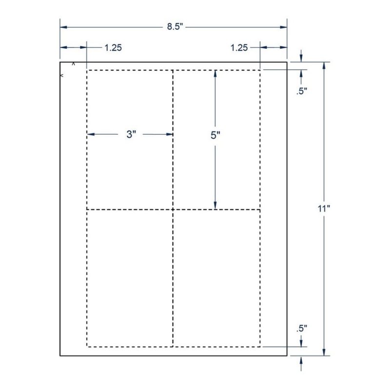 3" x 5" White Index Card, 4 Cards per Sheet (250 Sheets per carton)