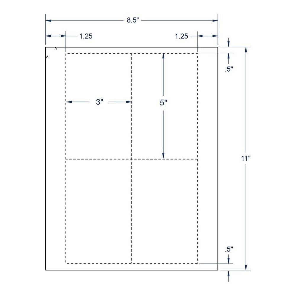 3" x 5" White Index Card, 4 Cards per Sheet (250 Sheets per carton)