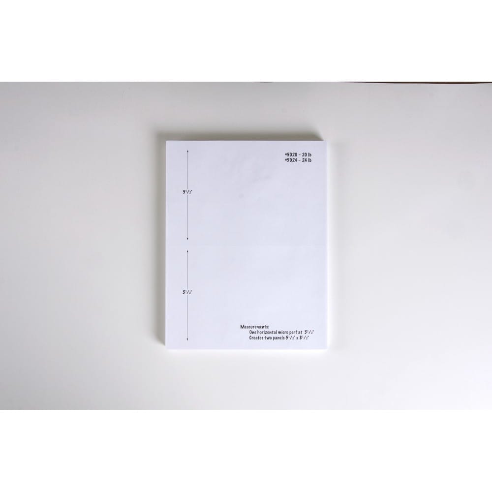 8-1/2" x 11" Laser Cut Sheet, 20# White Stock, 1 Horizontal Perforation 5-1/2" from Bottom (Carton of 2500) - Image 2