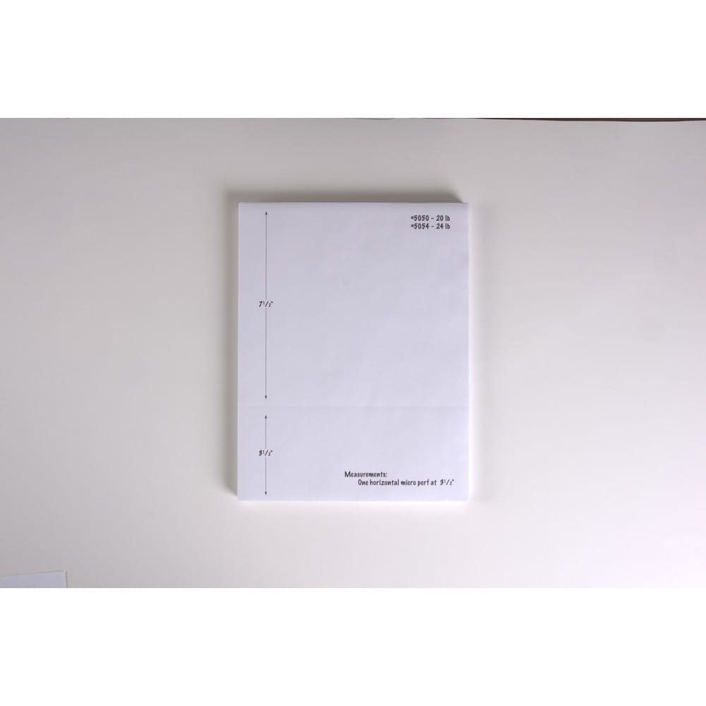 8-1/2" x 11" Laser Cut Sheet, 20# White Stock, 1 Horizontal Perforation 3-1/2" from Bottom (Carton of 2500) - Image 2