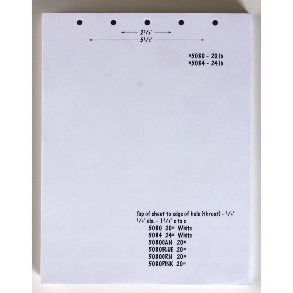 8-1/2" x 11" Laser Cut Sheet, 20# White Stock, 5 Hole Punch Top, 1/4" Diameter (Carton of 2500) - Image 2