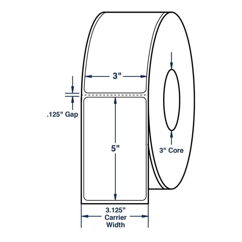 3" x 5" White General Purpose Direct Print Thermal Labels, Perfed, 1200 per roll (6 Rolls per Carton)