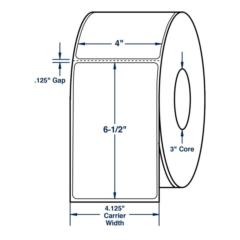4" x 6.5" White General Purpose With Perf Direct Print Thermal Labels, Perfed, 900 per roll (4 Rolls per Carton)
