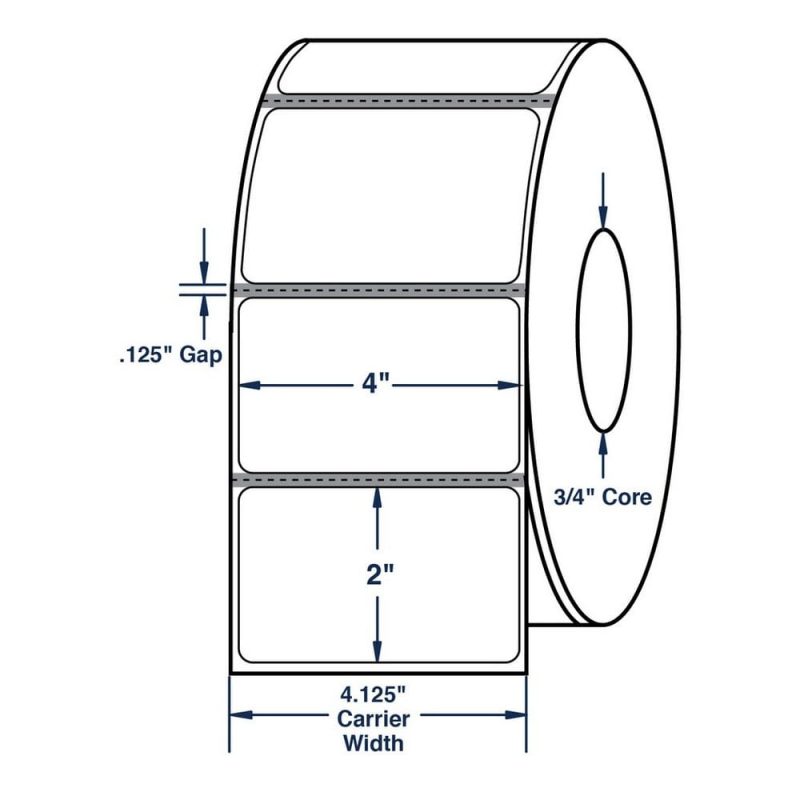 4" x 2" White General Purpose Direct Print Thermal Labels, Perfed, 300 per roll (24 Rolls per Carton)