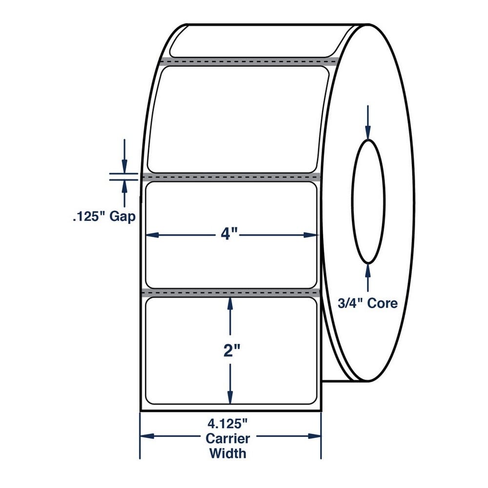 4" x 2" White General Purpose Direct Print Thermal Labels, Perfed, 300 per roll (24 Rolls per Carton)