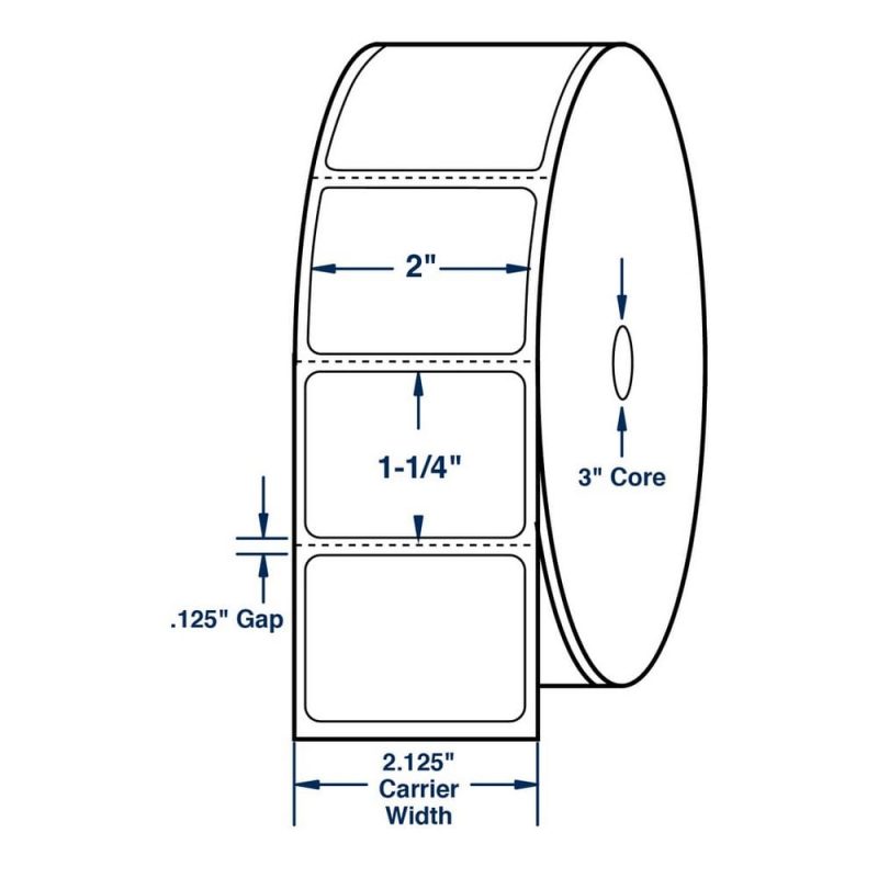 2" x 1.25" White General Purpose Direct Print Thermal Labels, Perfed, 280 per roll (24 Rolls per Carton)
