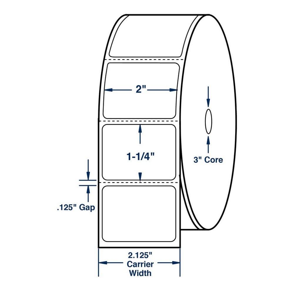 2" x 1.25" White General Purpose Direct Print Thermal Labels, Perfed, 280 per roll (24 Rolls per Carton)